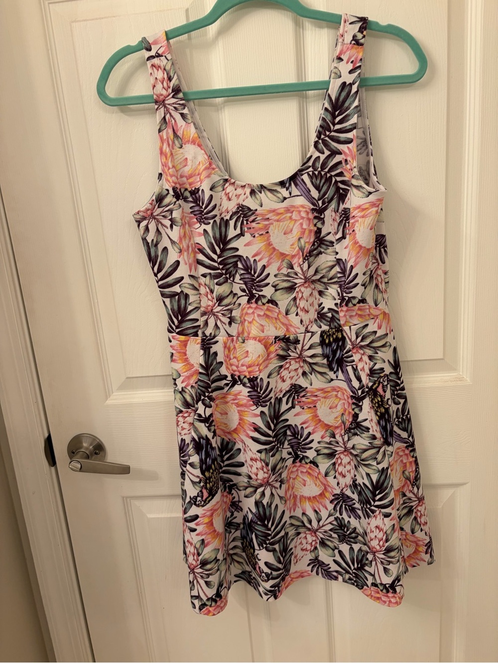 H&M Floral Scoop Neck Camisole Dress in White with Pink and Purple Flowers